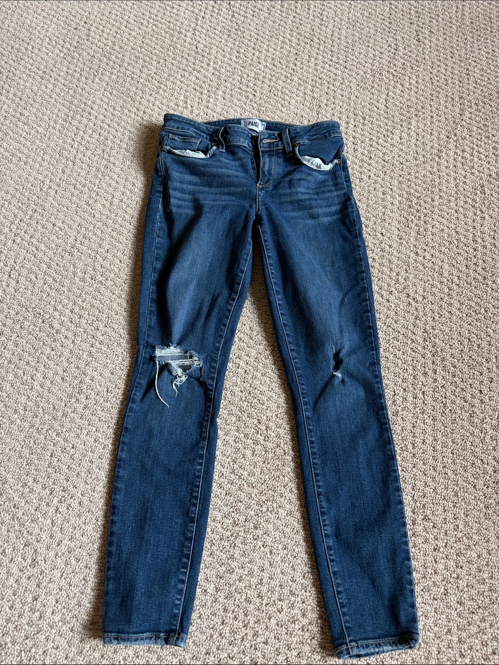 PAIGE Dark Blue Skinny Distressed Jeans Verdugo Ankle Style